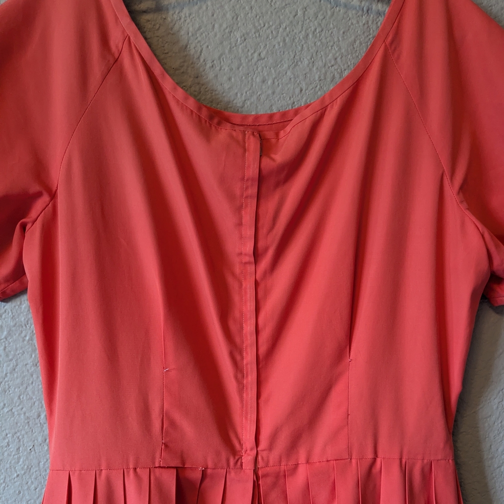 Vintage Elegant Orange Peach Dress Pleats Fit & Flare With Pockets Sz. L - Picture 7 of 10